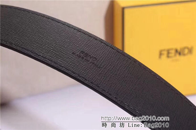 FENDI芬迪 專櫃最新款 老佛爺怪獸系列 雙面用腰帶 長角形琺瑯金屬帶扣 男士皮帶  xfp1330